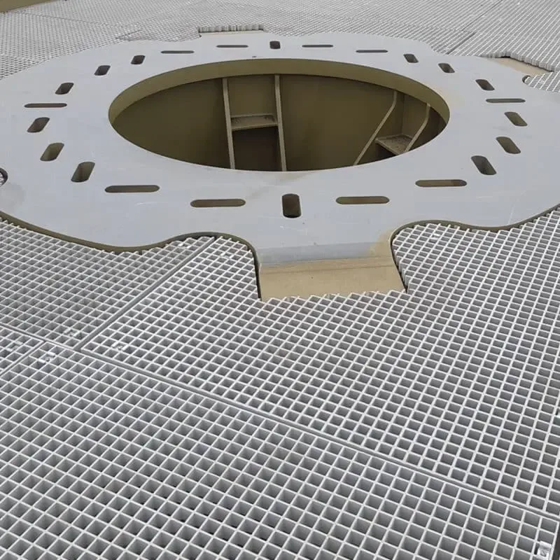 Circular opening formed in an FRP grating panel with a raised surround